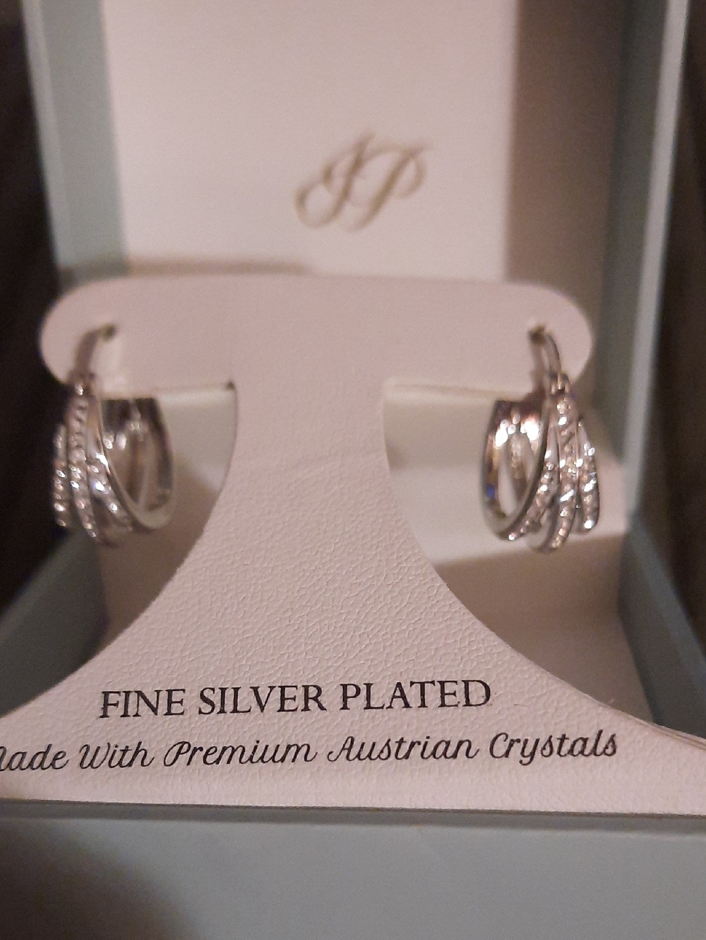 Fine Silver-Plated Hoop Earrings with Crystal Accents in Silver